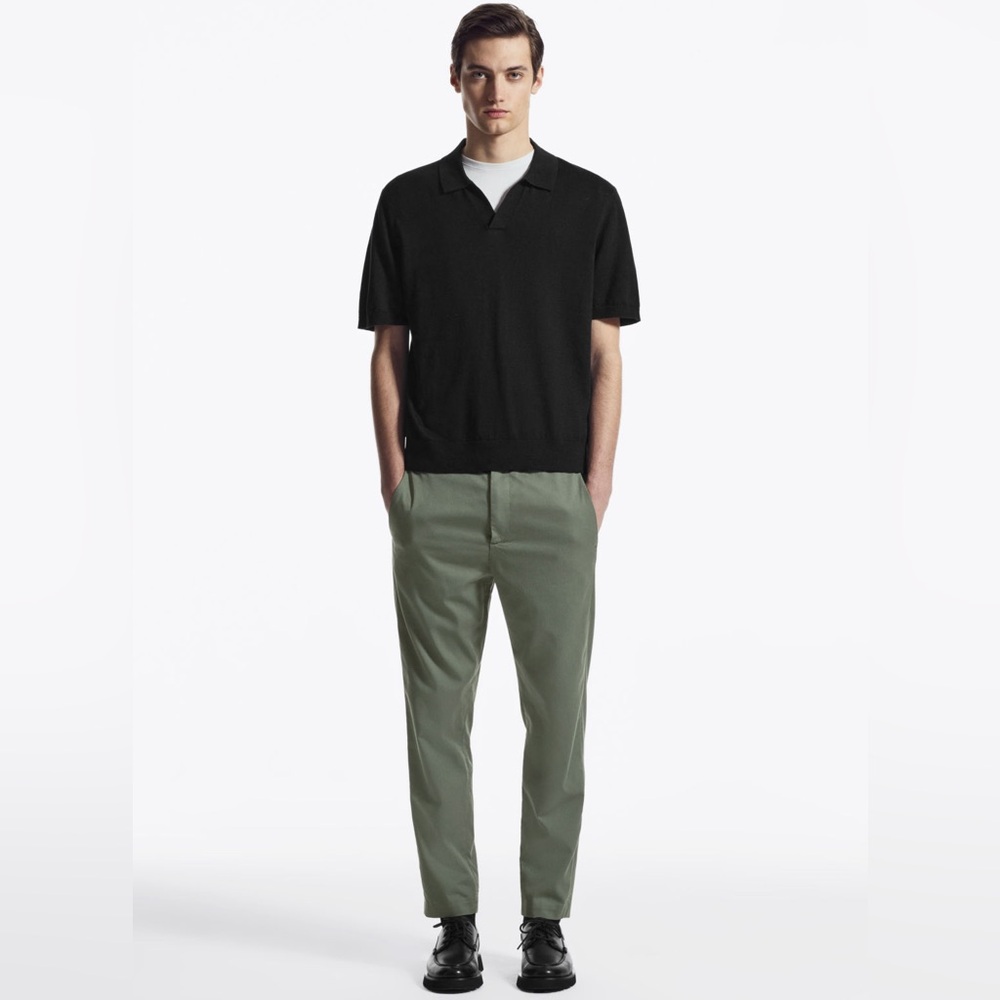 NWT COS MENS ELASTICATED TAPERED TWILL PANTS GREEN 32R